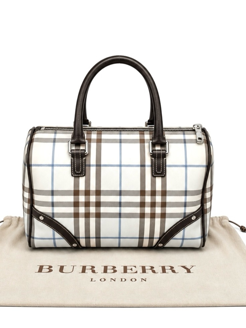 BURBERRY Rare Blue Nova Check Chester Boston Bag W/ Dustbag